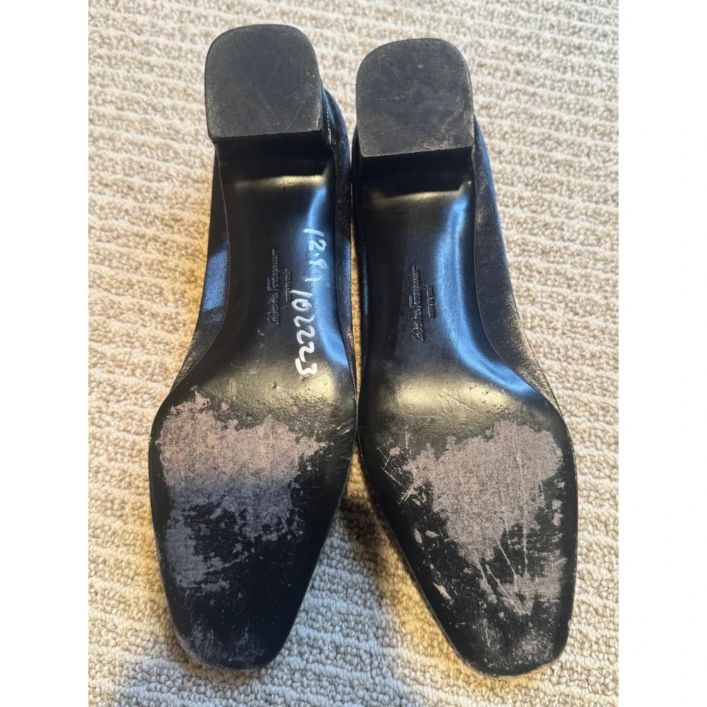 Vintage Salvatore Ferragamo‎ Black Square Toe Block Heel Pumps Women's 8 Italy